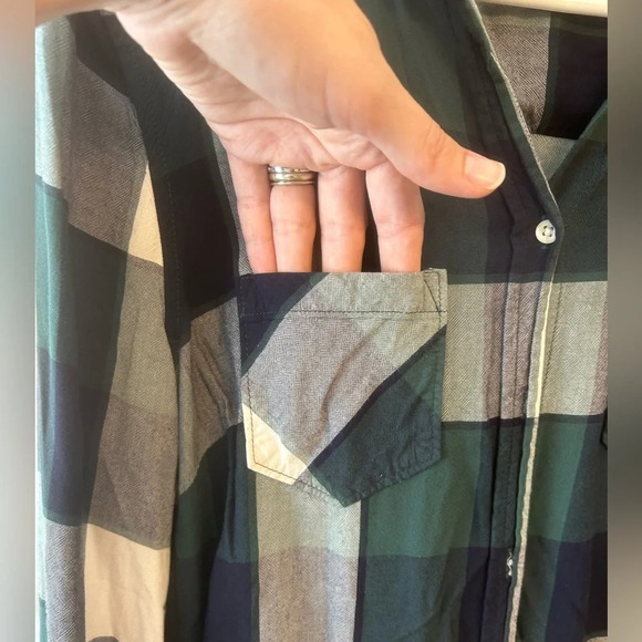 Merona plaid long sleeve button down green and blue size S - Picture 4 of 9